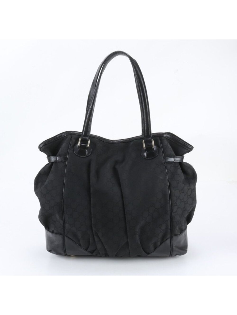Gucci GG Nylon Leather Tote Bag Shoulder Hand Black